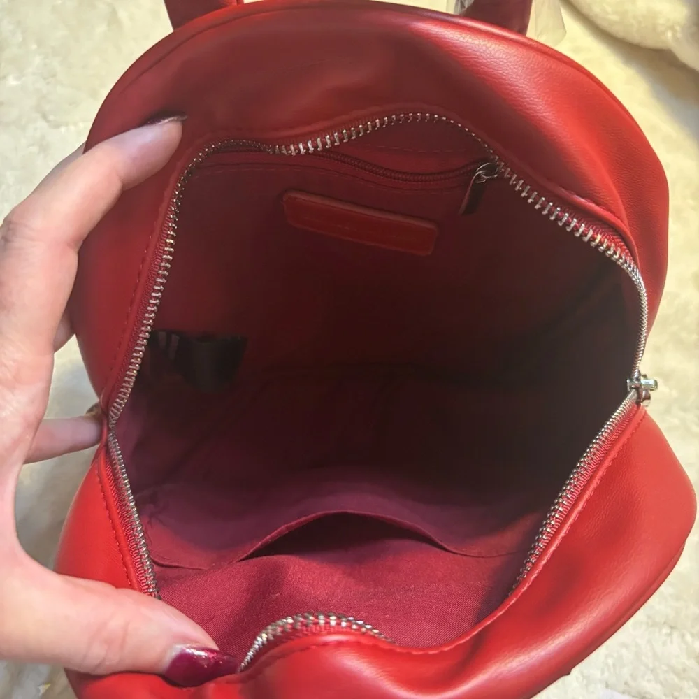 NWT Badgley Mischka Mini Backpack Red Quilted Silver Studded Vegan Leather New